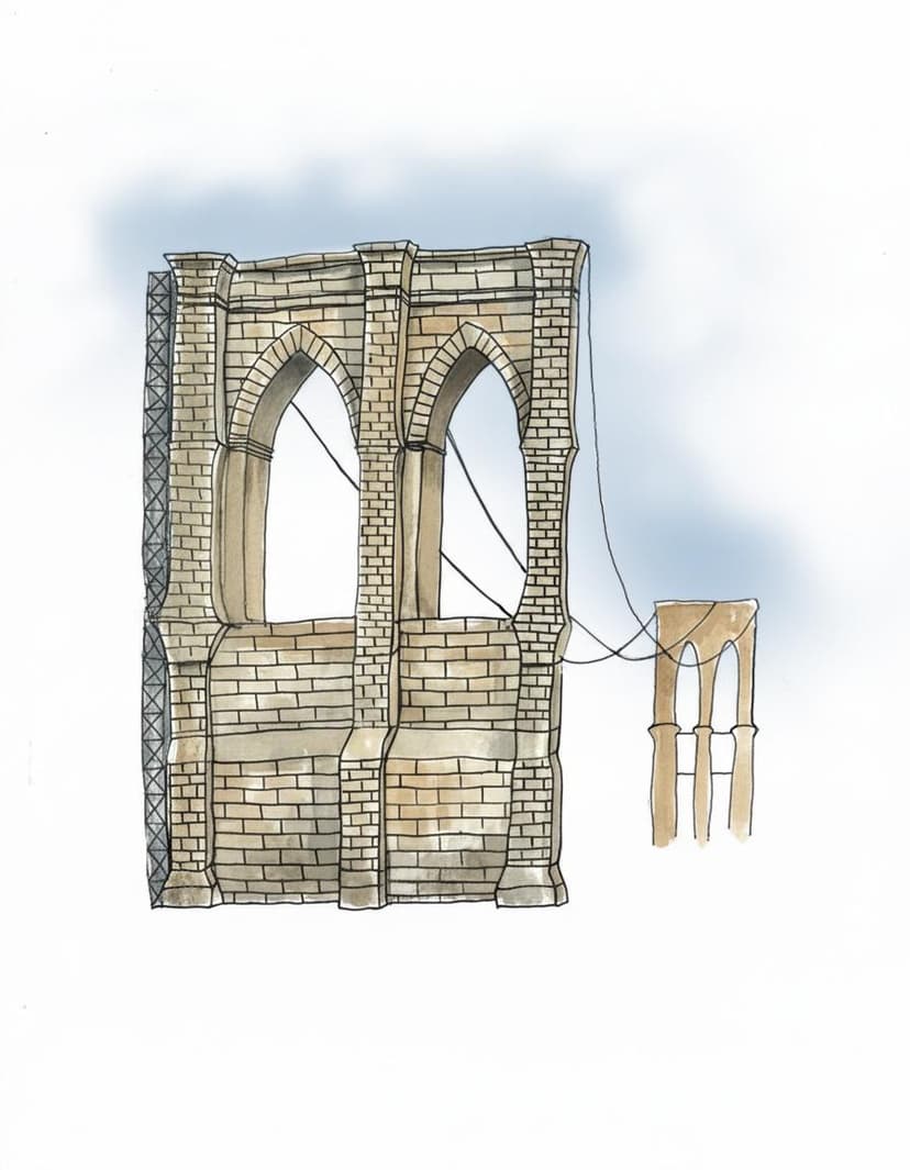 Watercolour illustration of the Brooklyn Bridge towers
